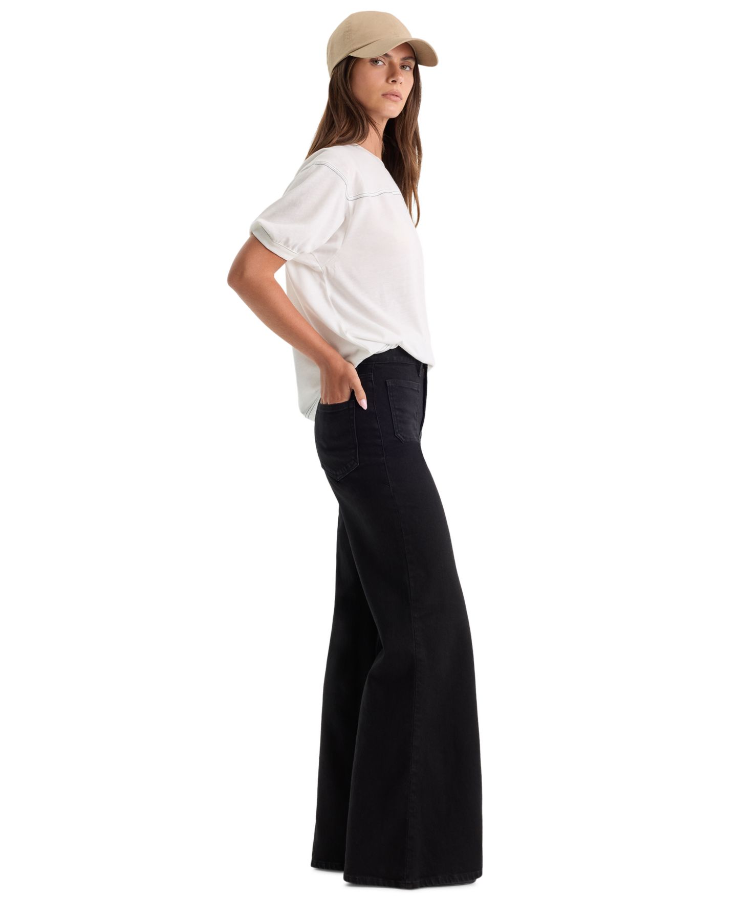 Женские брюки Good American Petite High-Rise Wide-Leg Ankle, цвет: Чёрный — фото 3