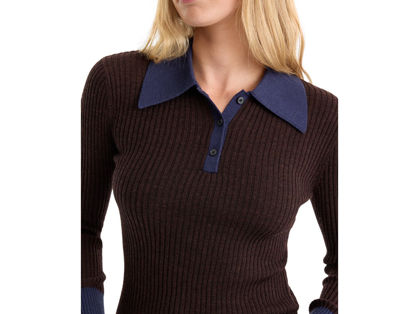 Женский свитер Good American Collared Long-Sleeve, цвет: Тёмно-коричневый — фото 4