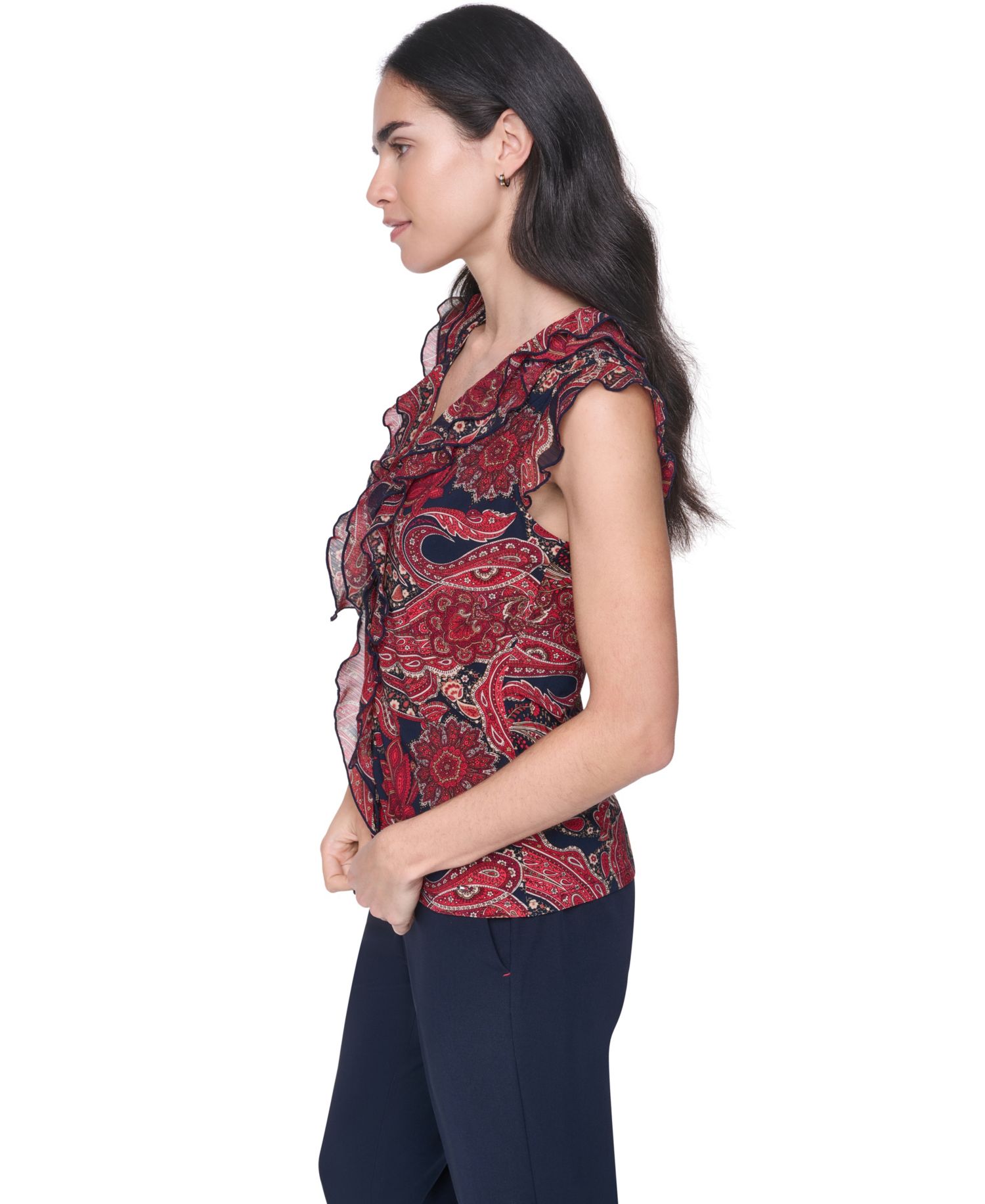 Women's Sleeveless Paisley V-Neck Blouse