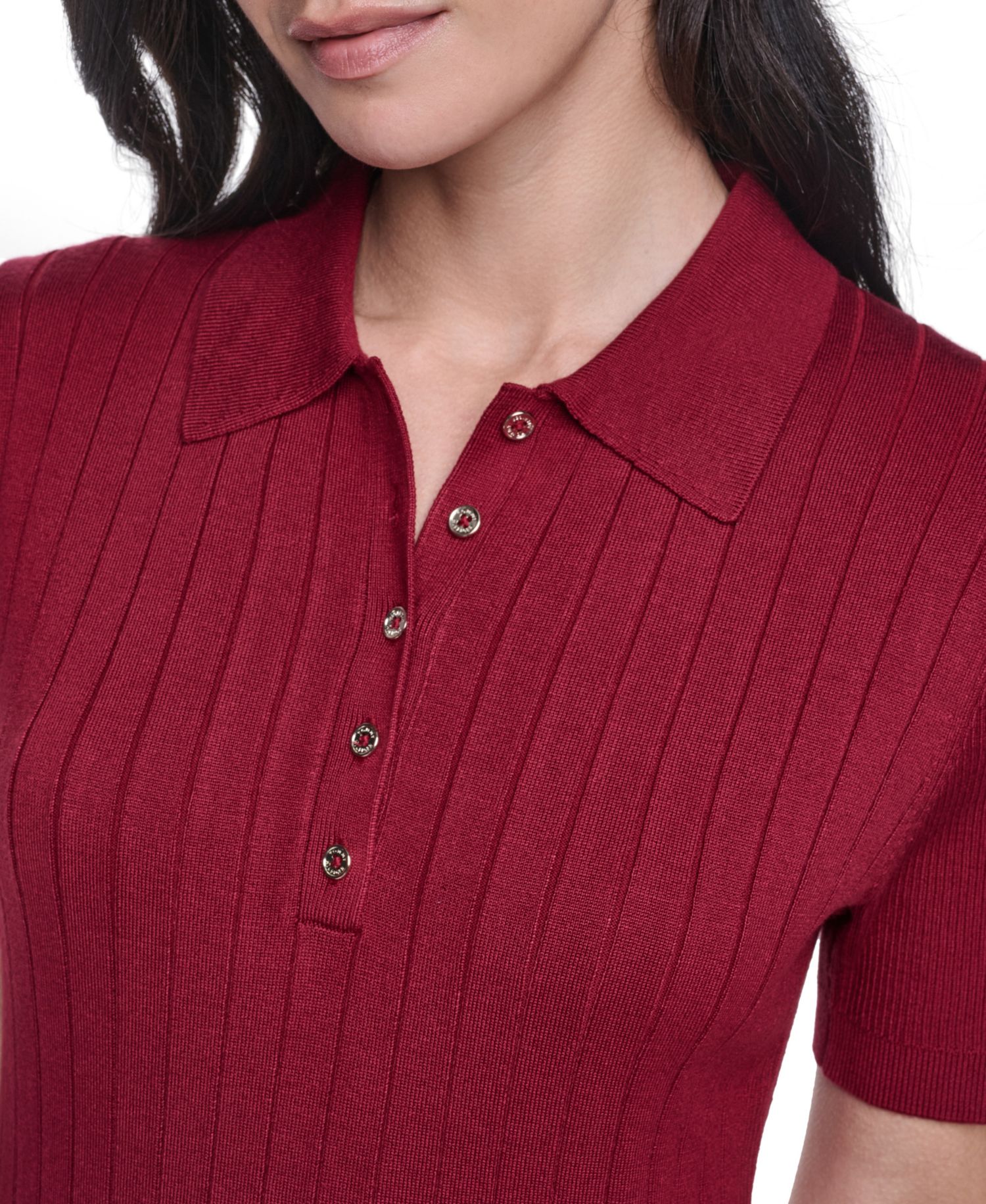 Women's Short-Sleeve Polo Ribbed Sweater