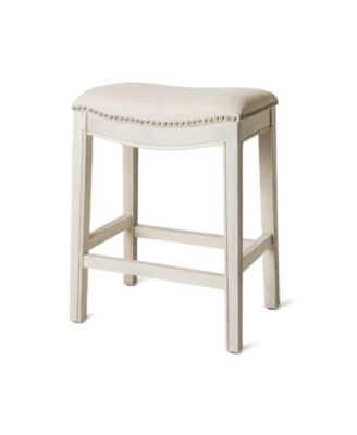 Adrien Upholstered Backless Saddle Counter Stool with Nail Head Trim