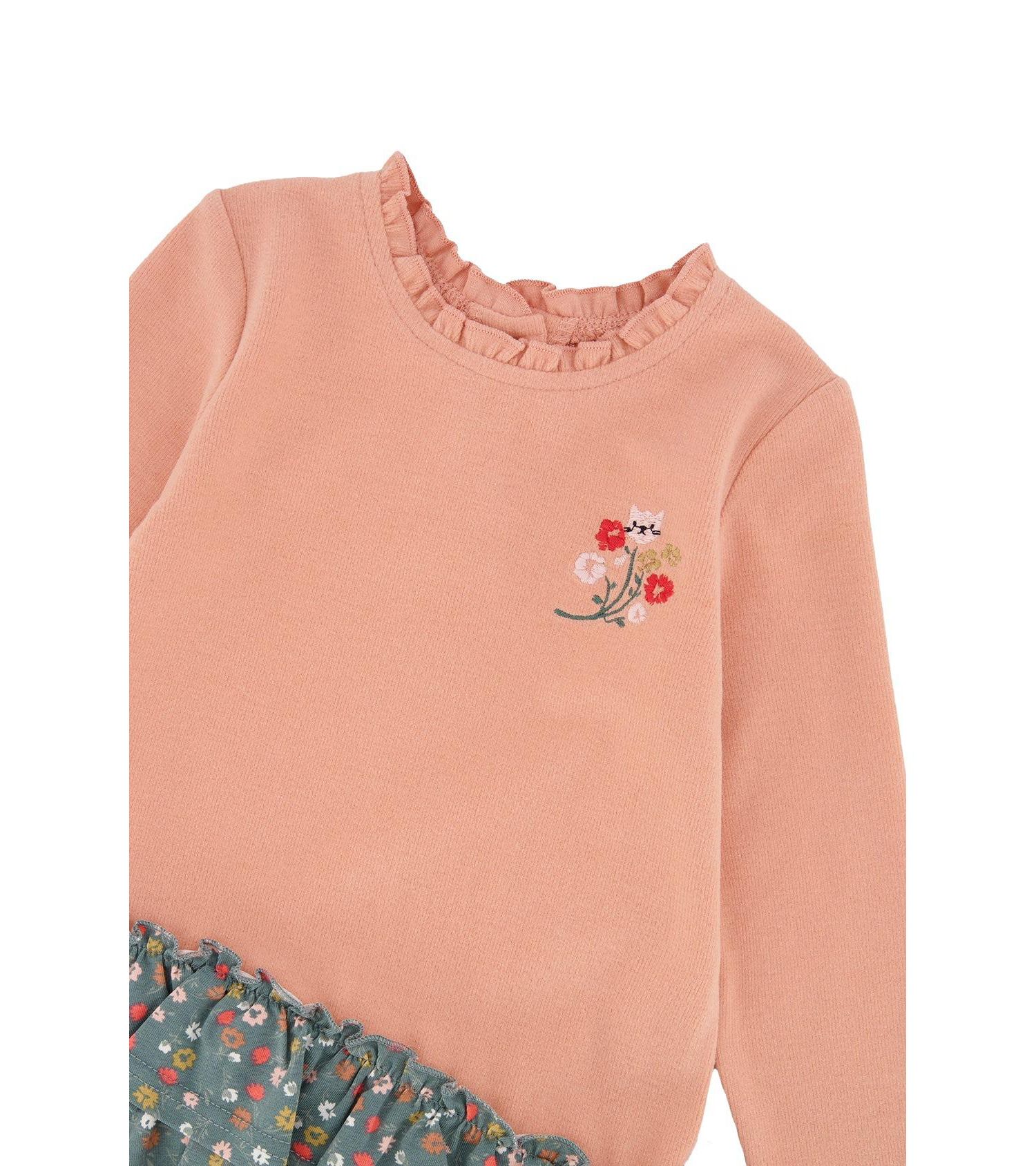 12M–24M Baby Girl Bi-Material Floral Print Dress