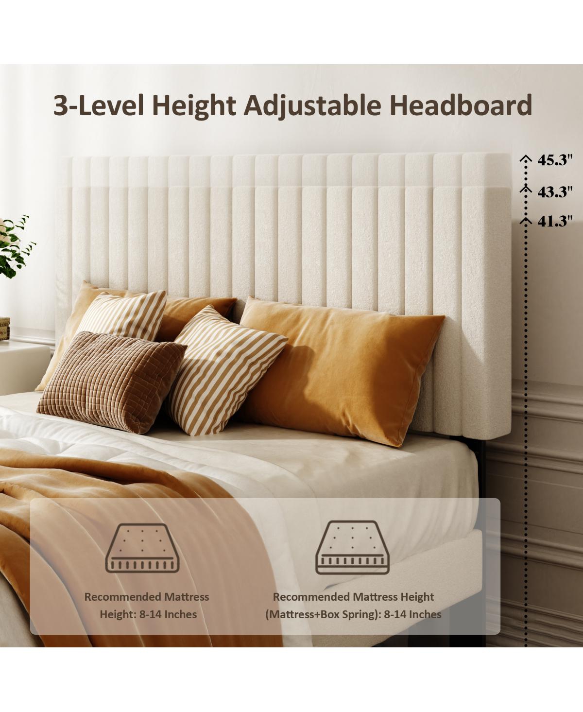 Streamdale Furniture Velvet Upholstered Full Size Platform Bed with Adjustable Headboard