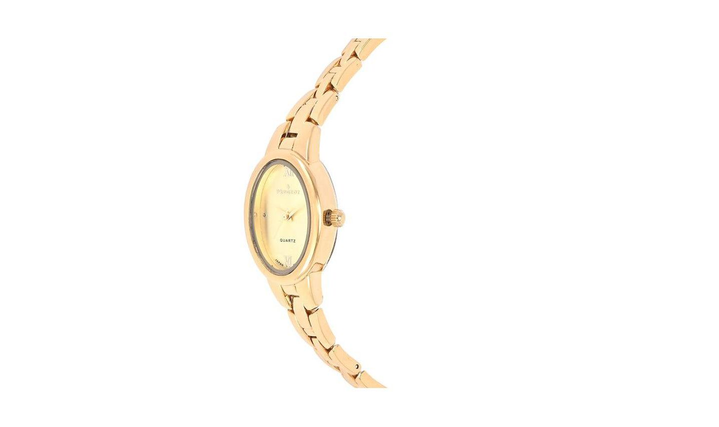 Женские часы Peugeot 14K Gold-Plated 30x25mm Oval Dial Link Bracelet Watch, цвет: Золотой — фото 3