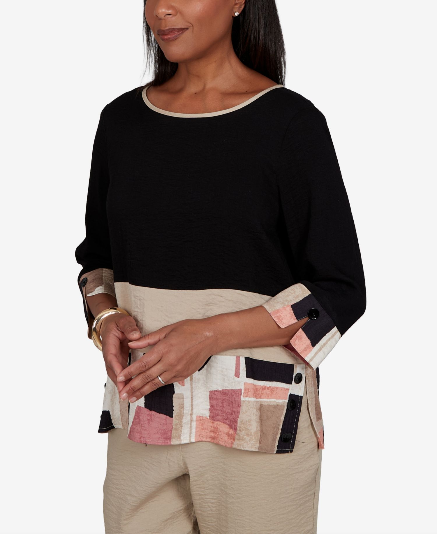 Women's Travel Advisory Spliced Patchwork Woven Top