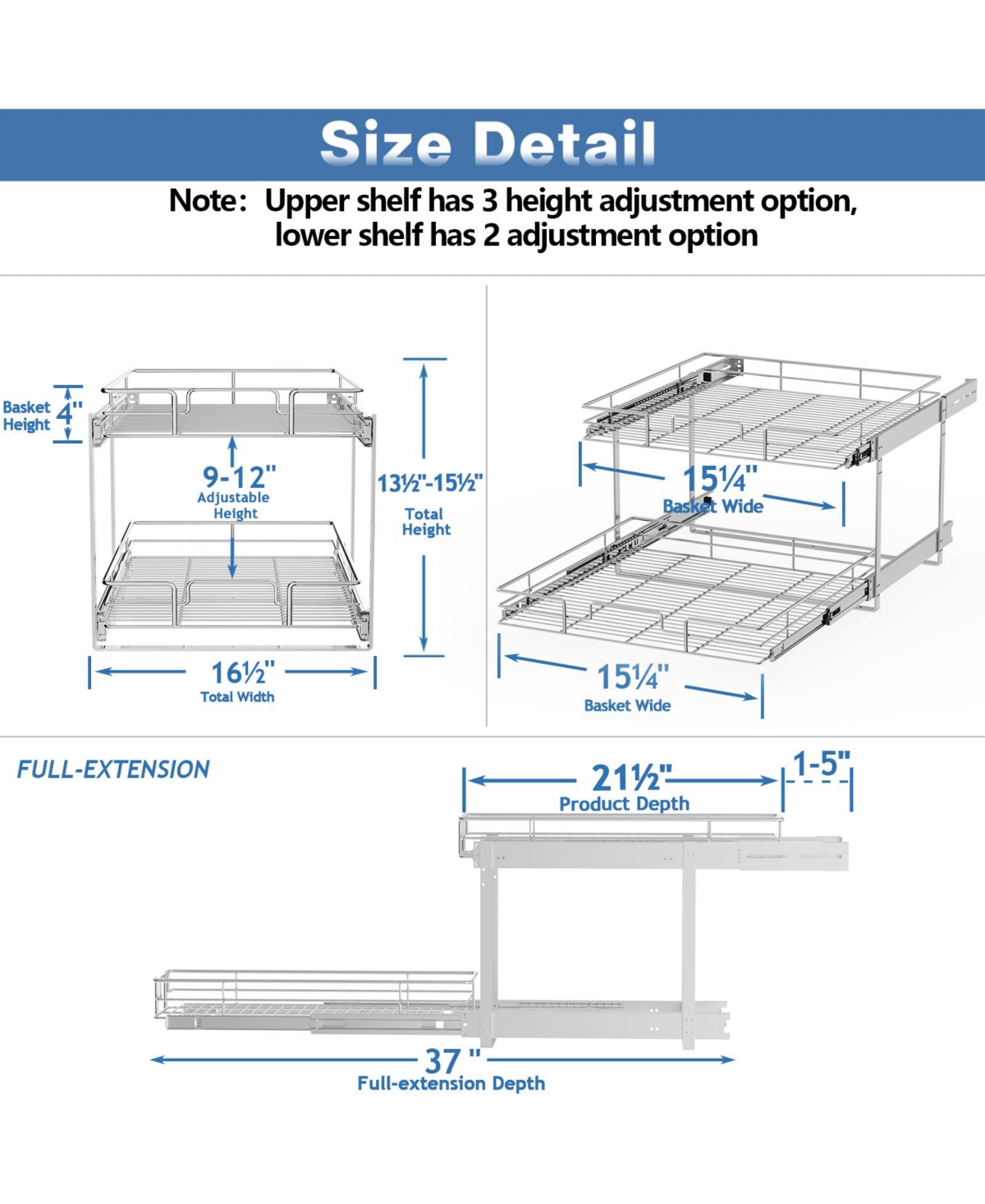 Lovmor 2 Tier Individual Pull Out Cabinet Organizer Slide Kitchen Storage Sliding Shelves