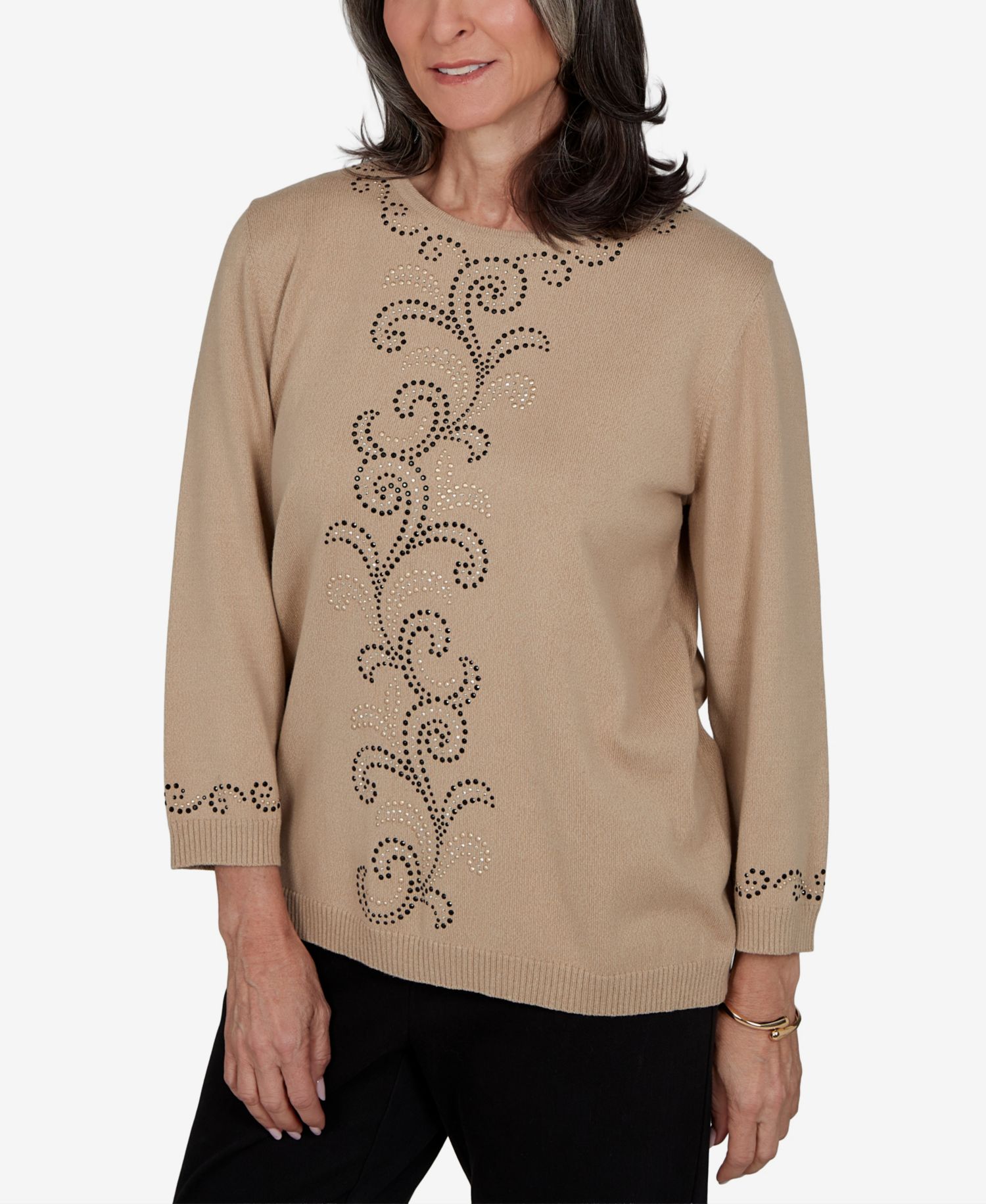 Women's Travel Advisory Beaded Scroll Embellished Sweater