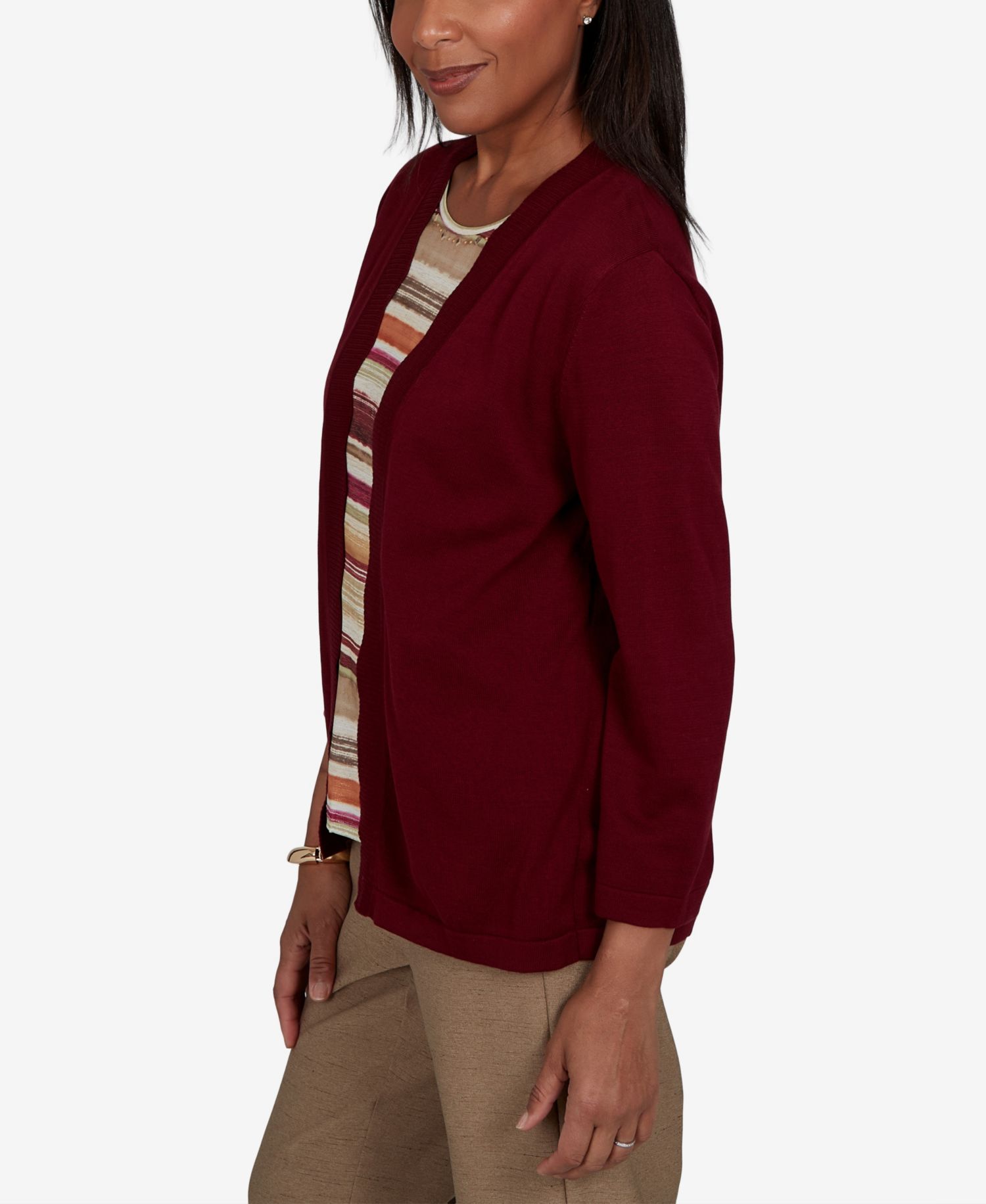 Women's Union Square Scalloped Cardi Two In One Striped Sweater