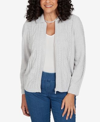 Women's Classic Cable Chenille Zip Cardigan Sweater