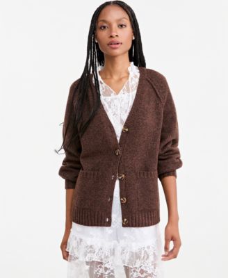 Women's Slouchy Ribbed-Knit Button-Up Cardigan