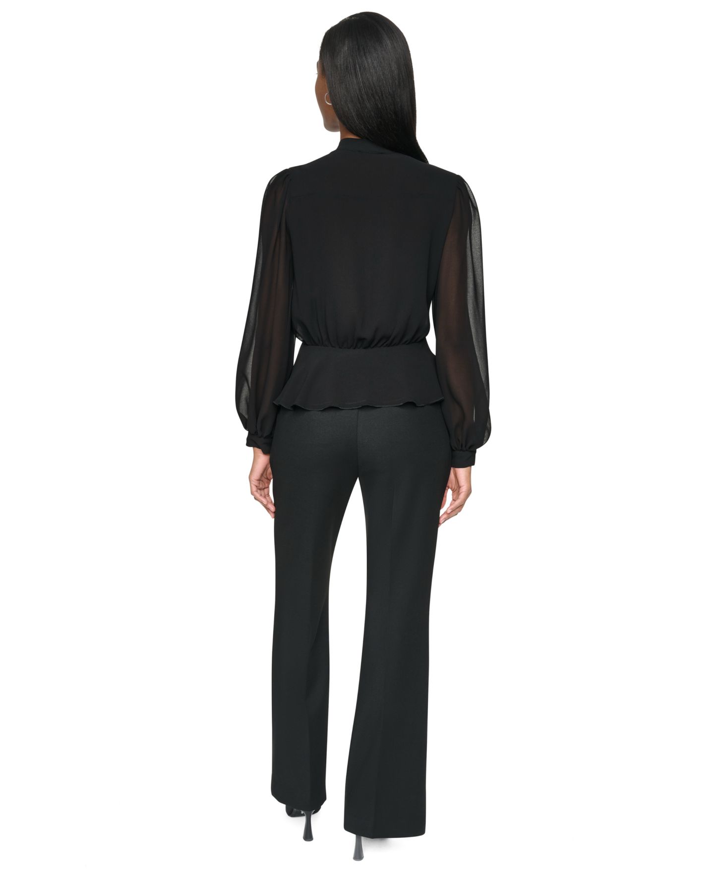 Женская блузка DKNY Tie Neck Peplum Long-Sleeve Blouse, цвет: Чёрный — фото 6