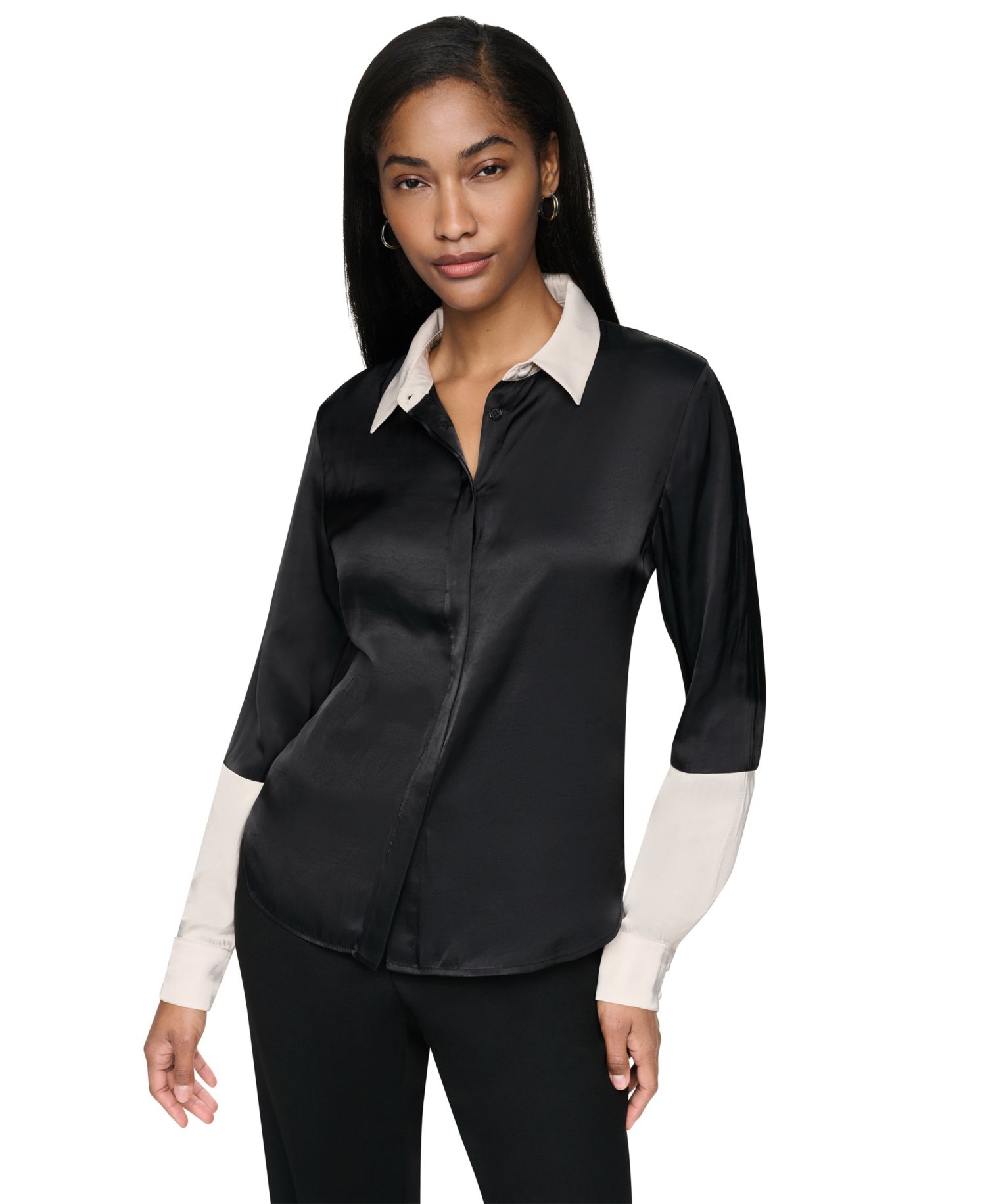 Women's Park Satin Colorblock Long-Sleeve Blouse