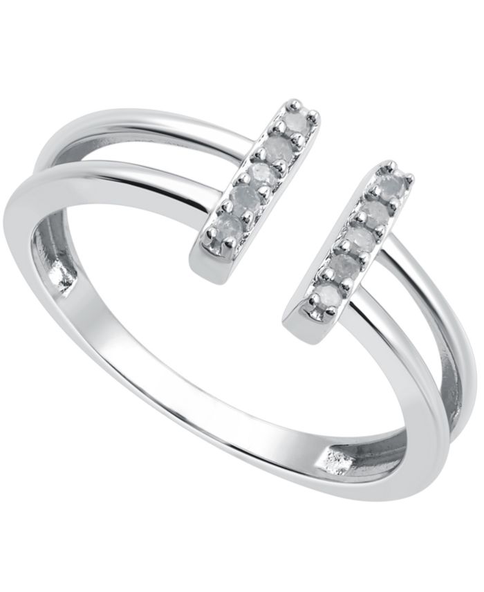 Diamond Double Bar Cuff Ring (1/10 ct. t.w.) in Sterling Silver