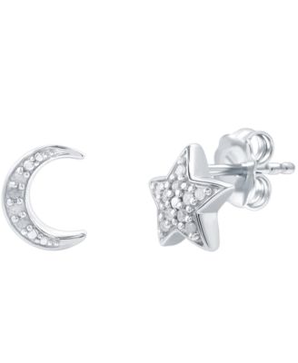 Diamond Moon & Star Stud Earrings (1/10 ct. t.w.) in Sterling Silver