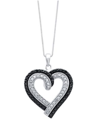 Black & White Diamond Heart 18" Pendant Necklace (1/6 ct. t.w.) in Sterling Silver