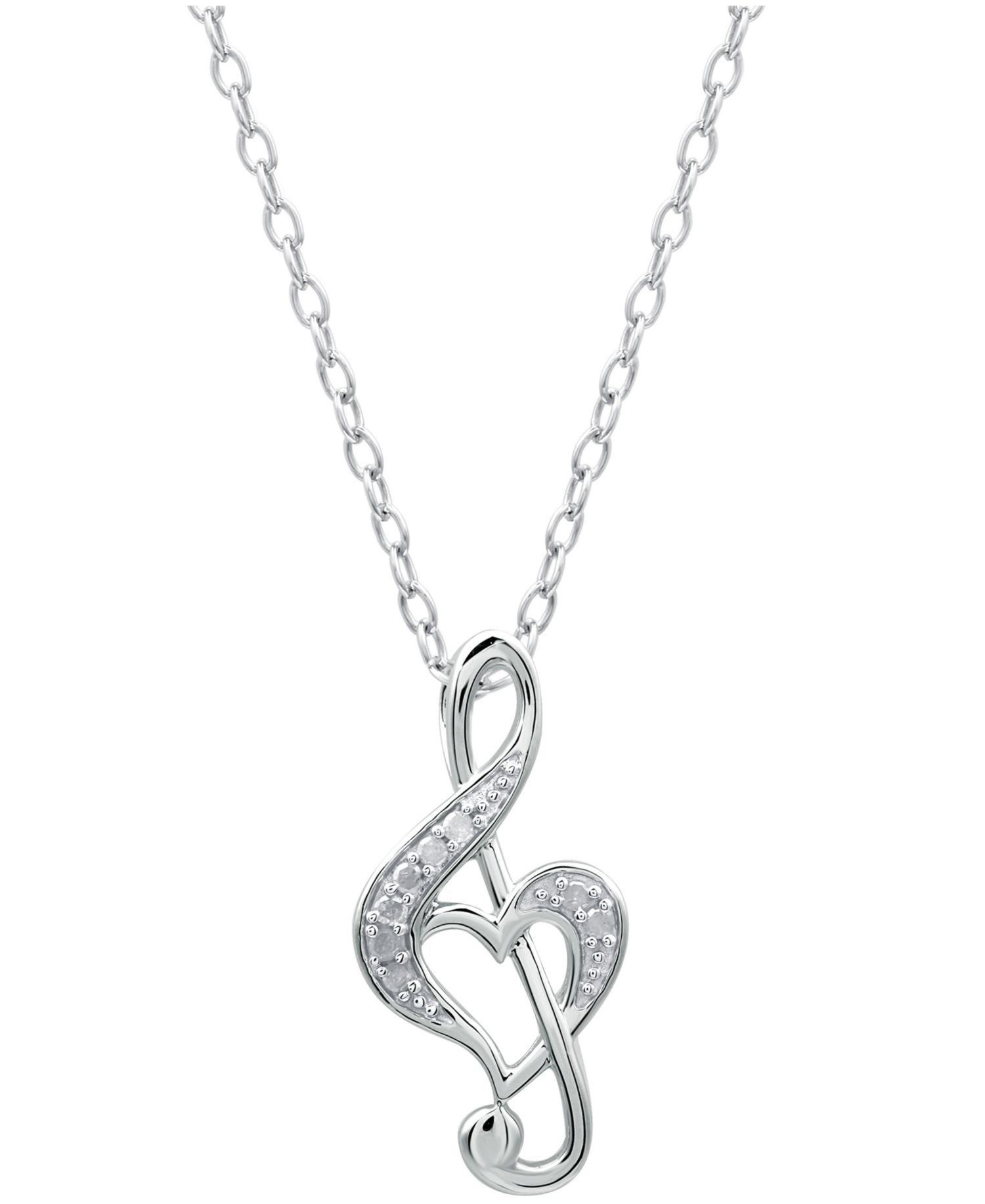 Diamond Treble Clef Heart Pendant Necklace in Sterling Silver (1/10 ct. t.w.)