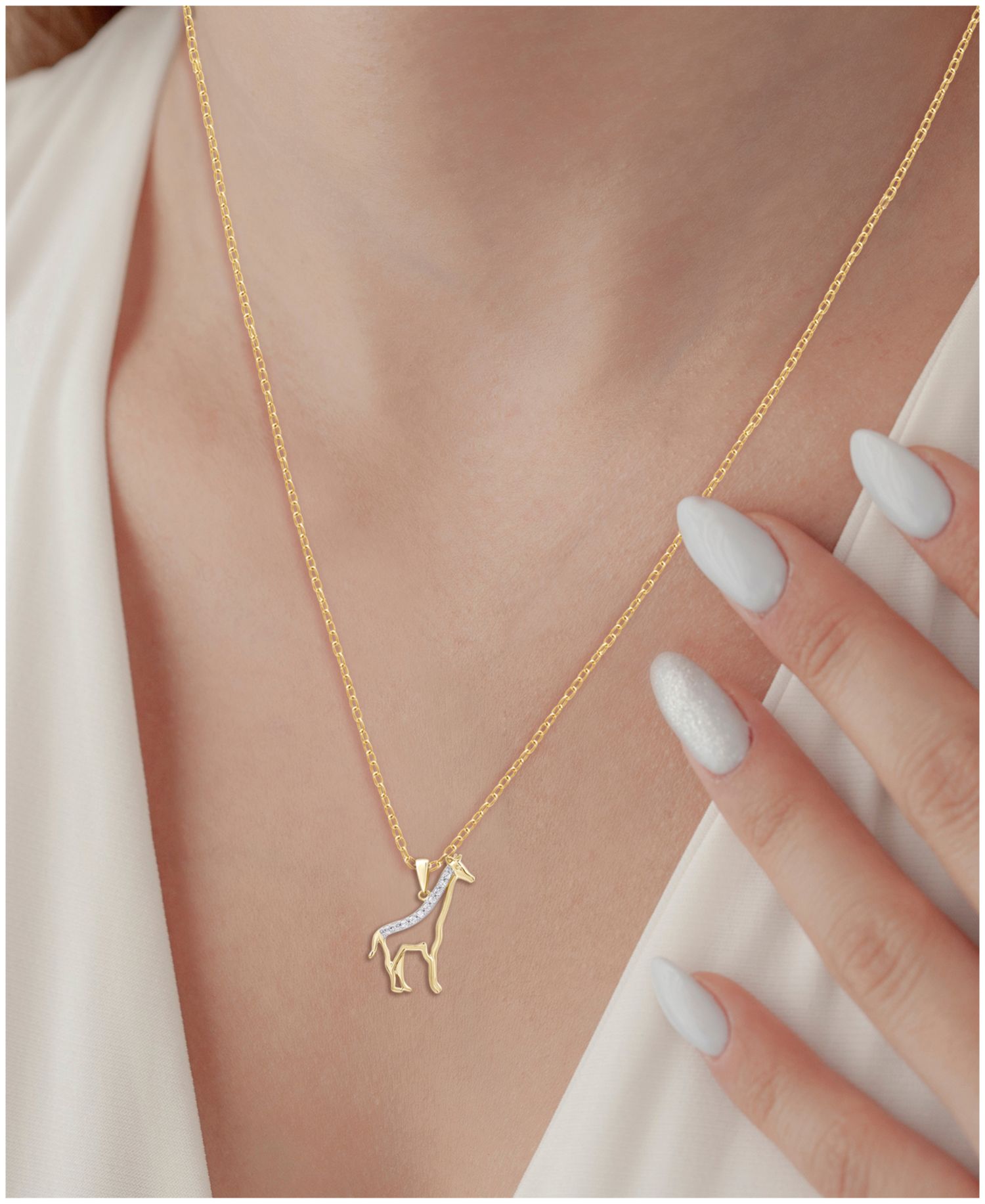 Diamond Giraffe Pendant Necklace in 18k Gold over Sterling Silver (1/10 ct. t.w.)
