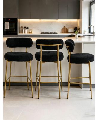 28" Bar Stools Set of 3, Counter Height Bar Stools Chairs with Backrest and Footrest, Gold Metal