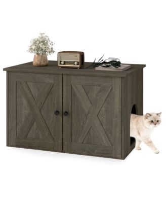 Hidden Cat Litter Box Enclosure End Table with Removable Divider