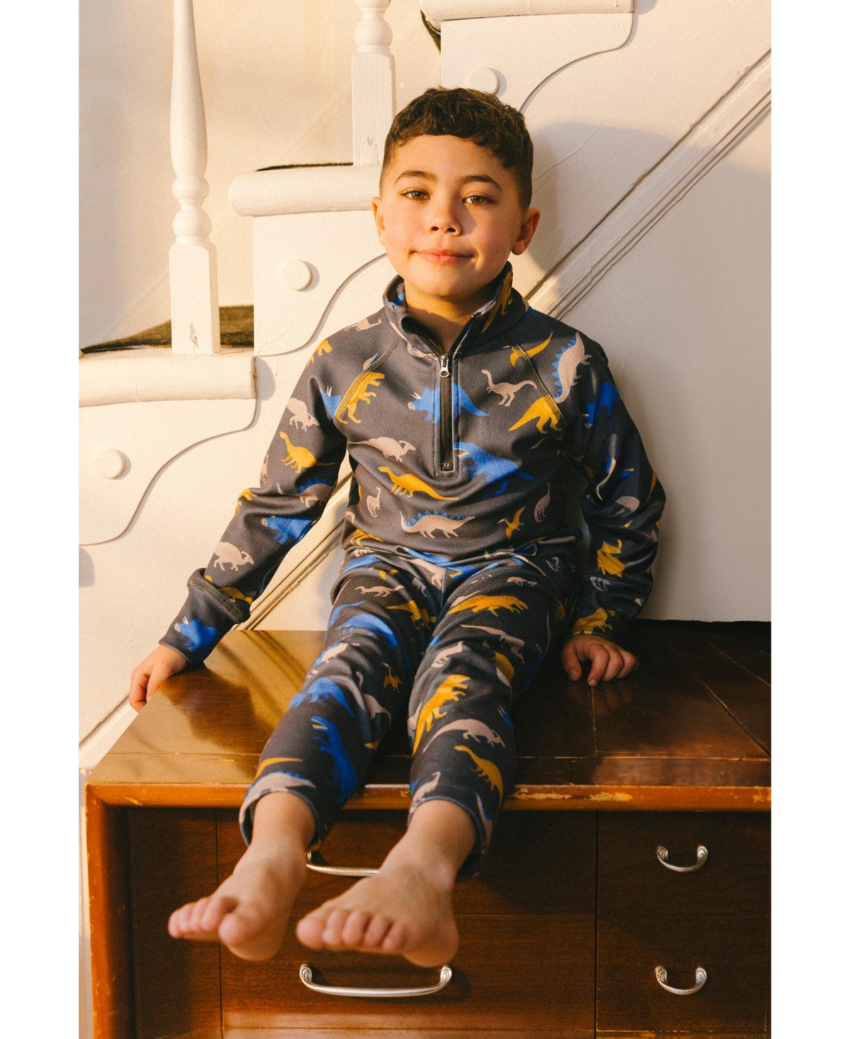 Deux par Deux Toddler Boy Two Piece Thermal Underwear Dinosaur Print