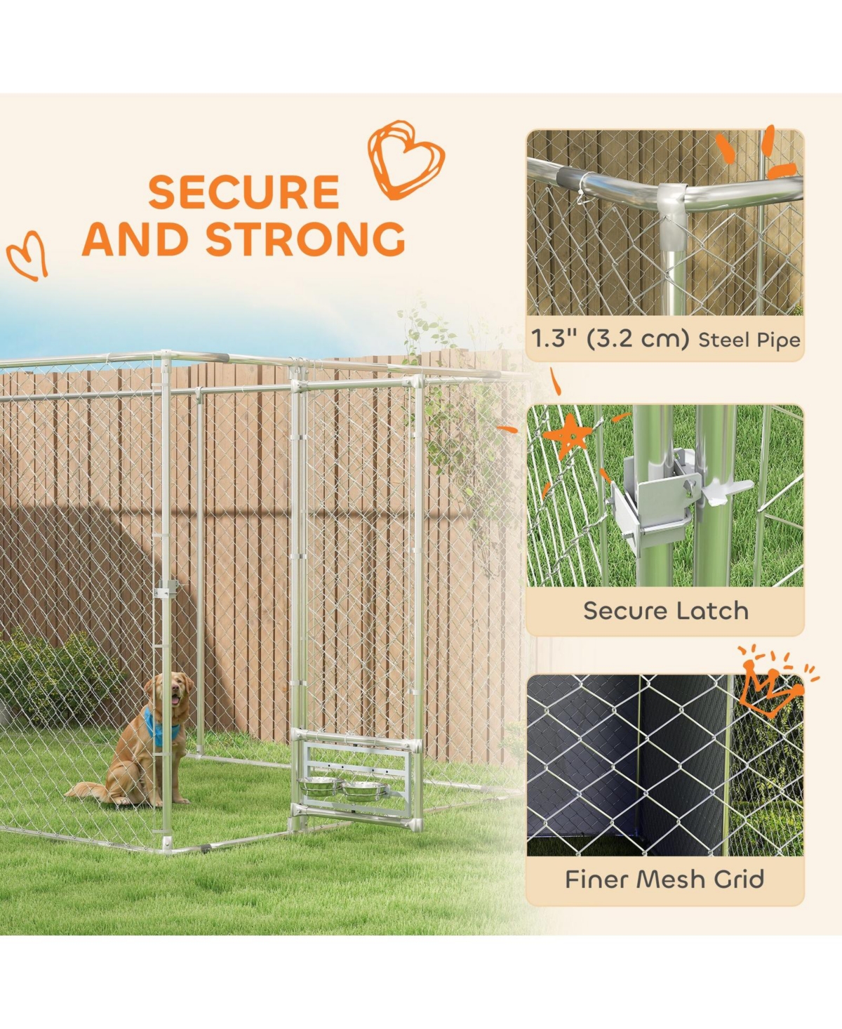 Ruie Galvanized Chain Link Outdoor Dog Kennel with Waterproof Cover
