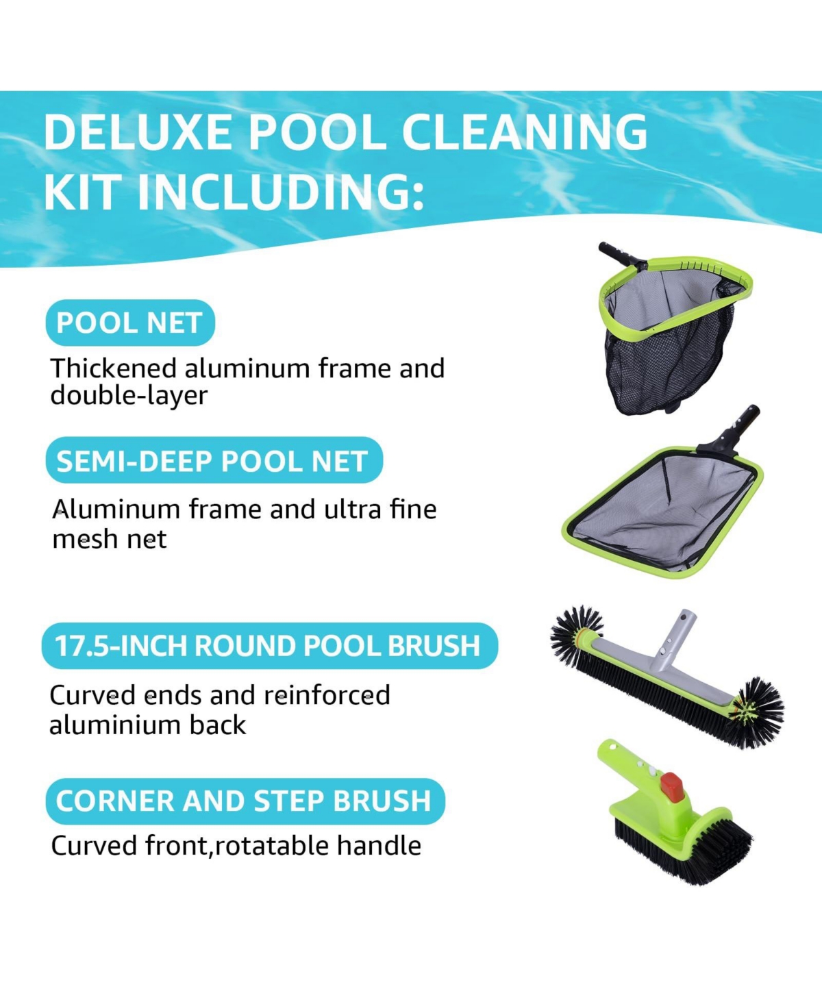 Xdovet Pool Cleaning Kit Skimmer Net Brush Head Scrub Brush