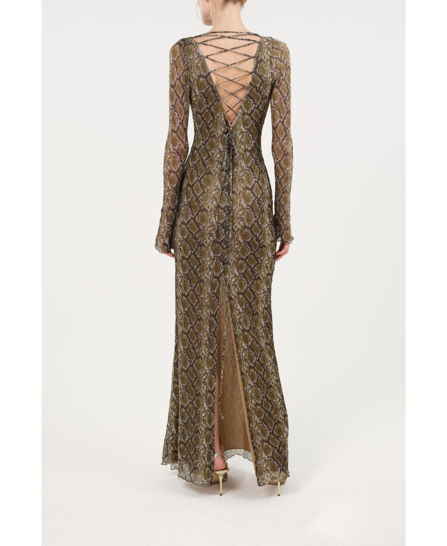 Women's Snake Print Ring Detail Long Sleeve Maxi Dress