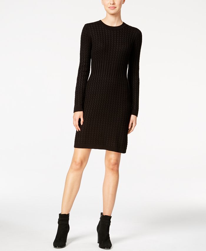 Calvin Klein Crew-Neck Cable-Knit Sweater Dress & Reviews - Dresses - Women  - Macy's