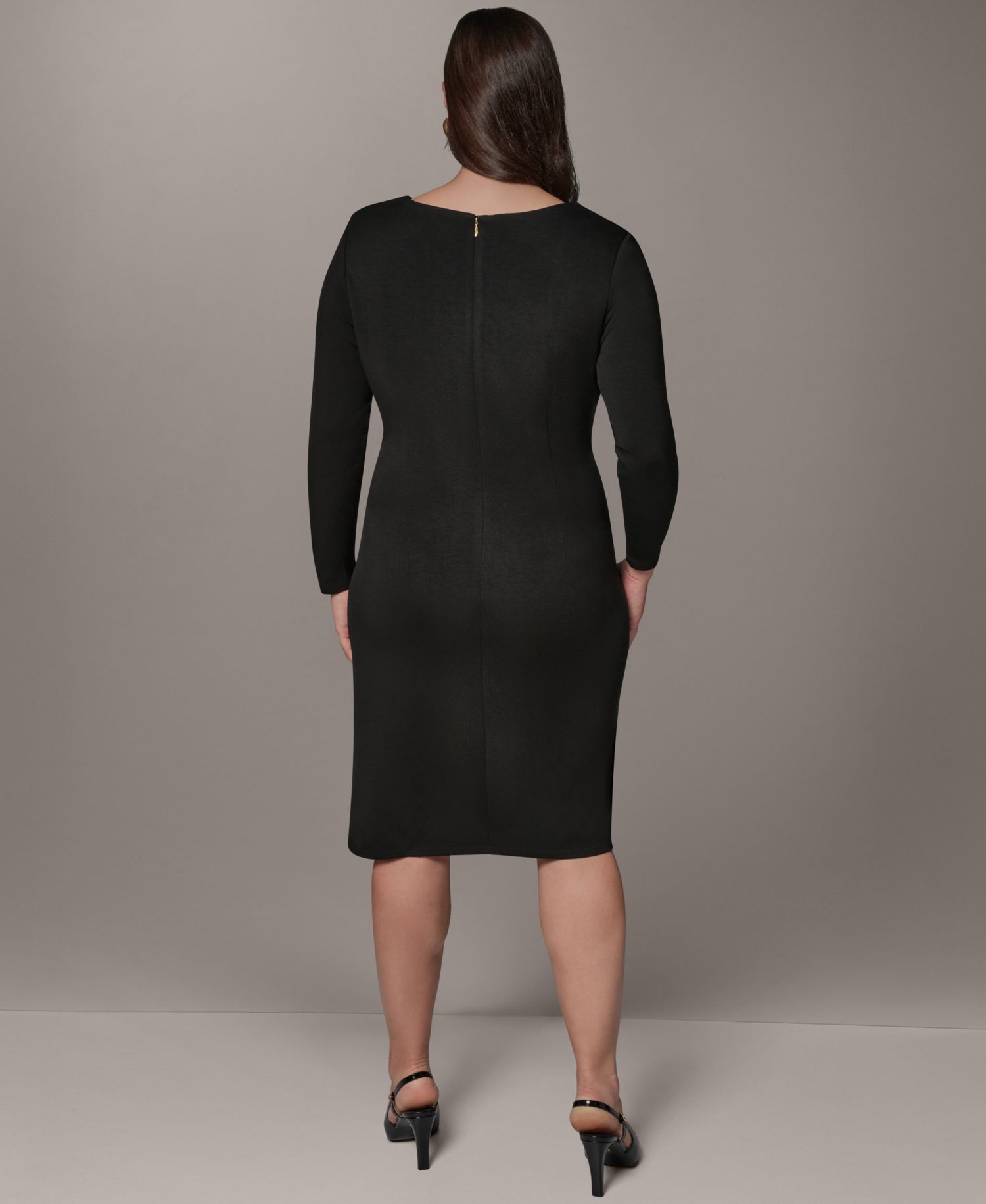 Petite Long-Sleeve Asymmetrical Neck Sheath Dress