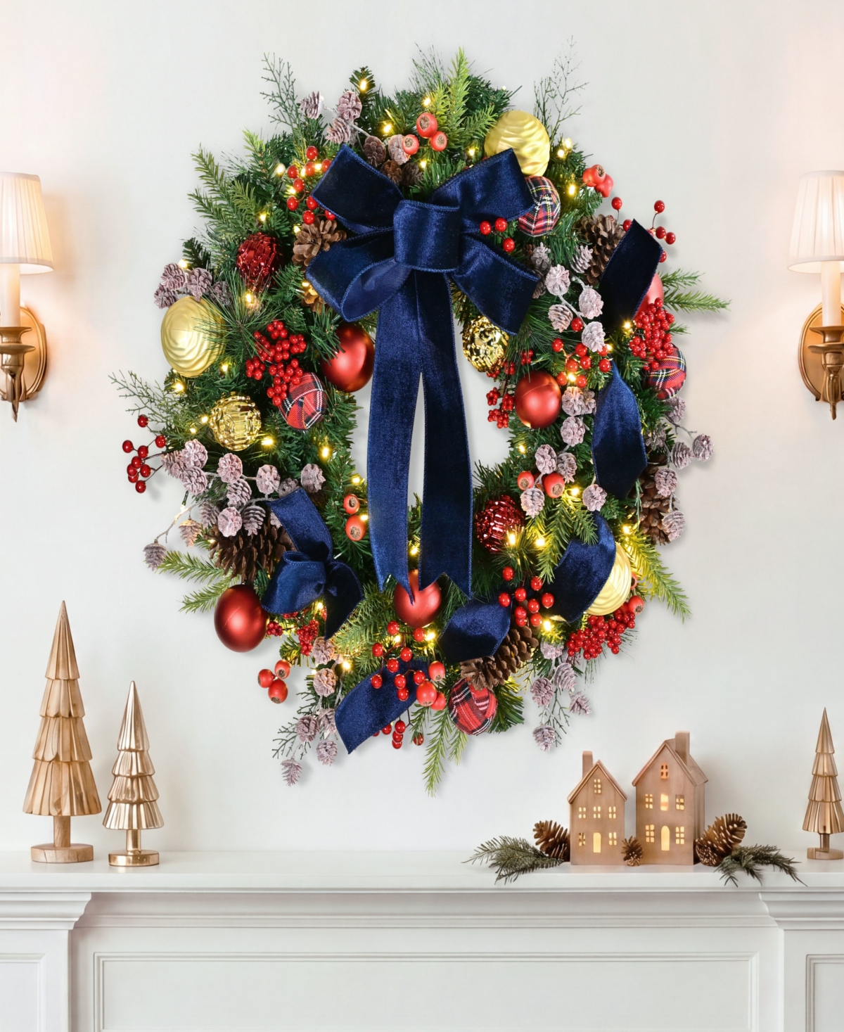 Puleo International 26" Pre-Lit Artificial Christmas Wreath
