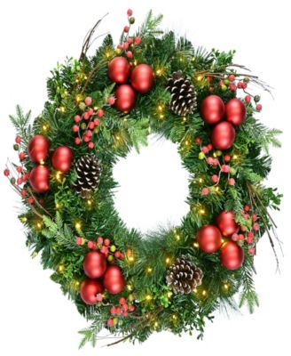 26" Battery-Operated Pre-Lit Artificial Wreath