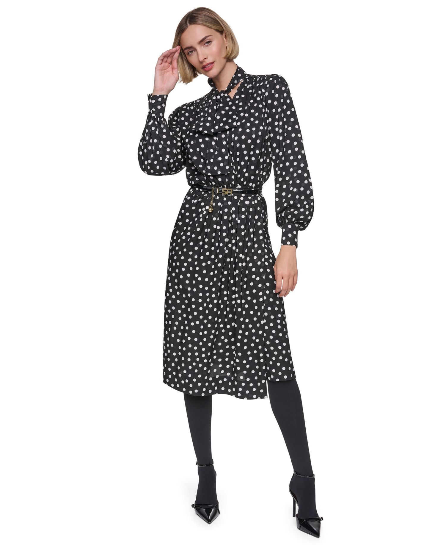 Women's V-Neck Long-Sleeve Bow Wrap Dress