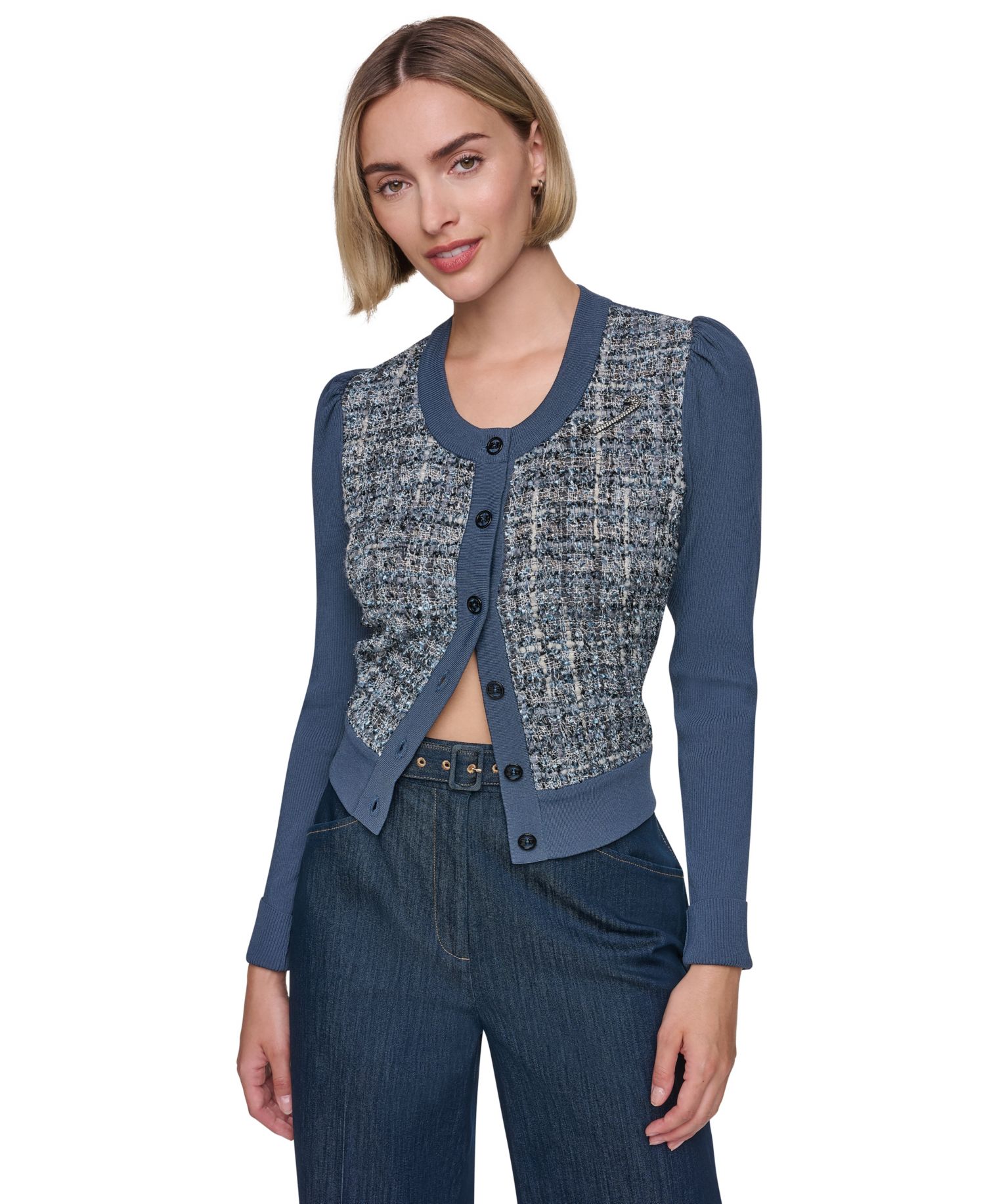 Women's Crewneck Six-Button-Front Ribbed Jacket