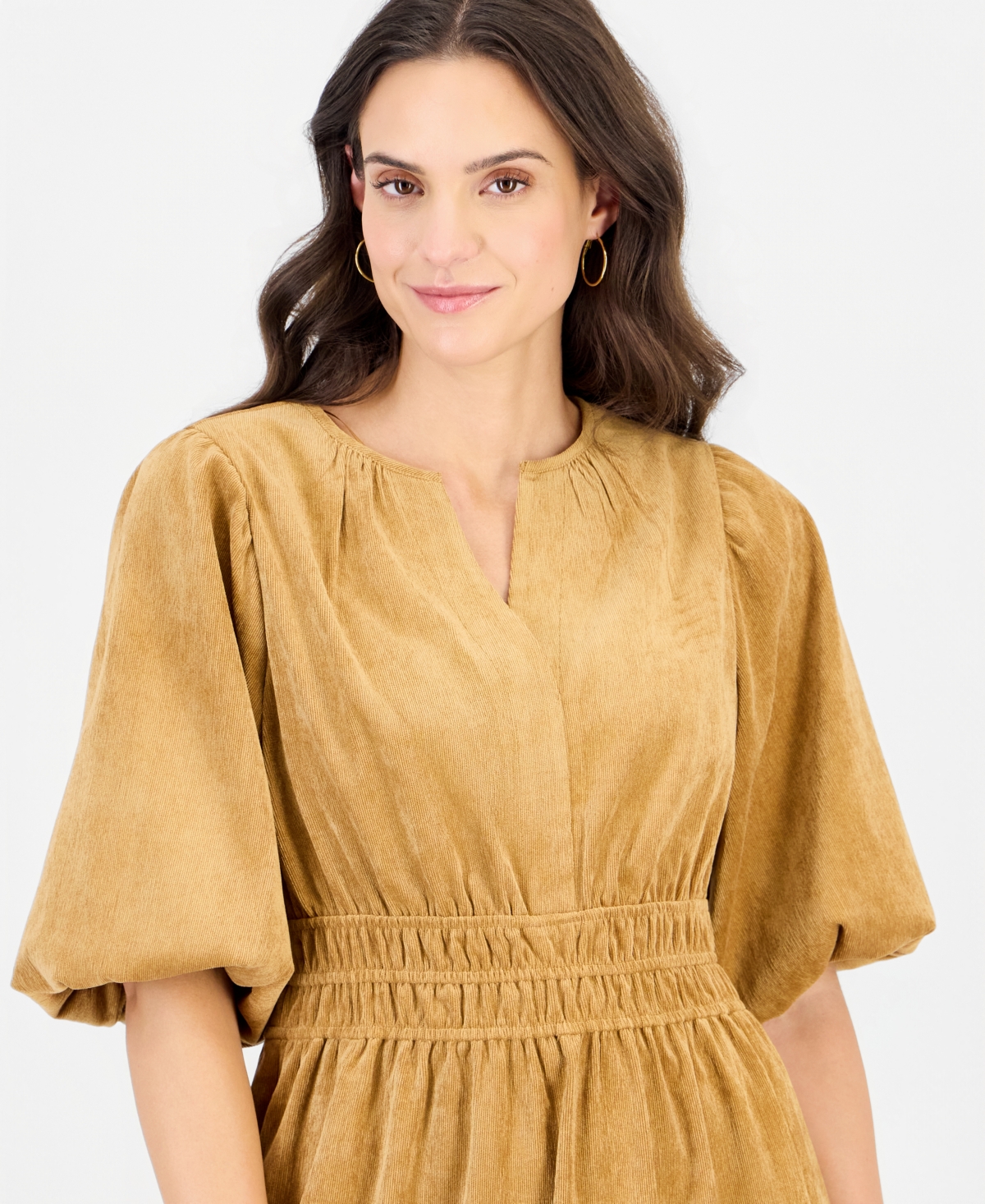 Robbie Bee Women's Corduroy Smocked-Waist Tiered Dress