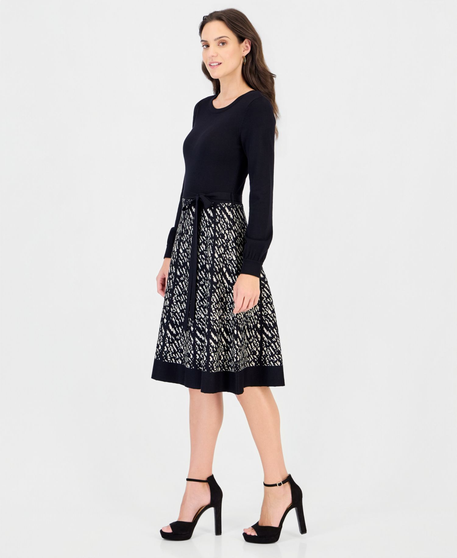 Women's Long-Sleeve Crewneck A-Line Sweater Dress
