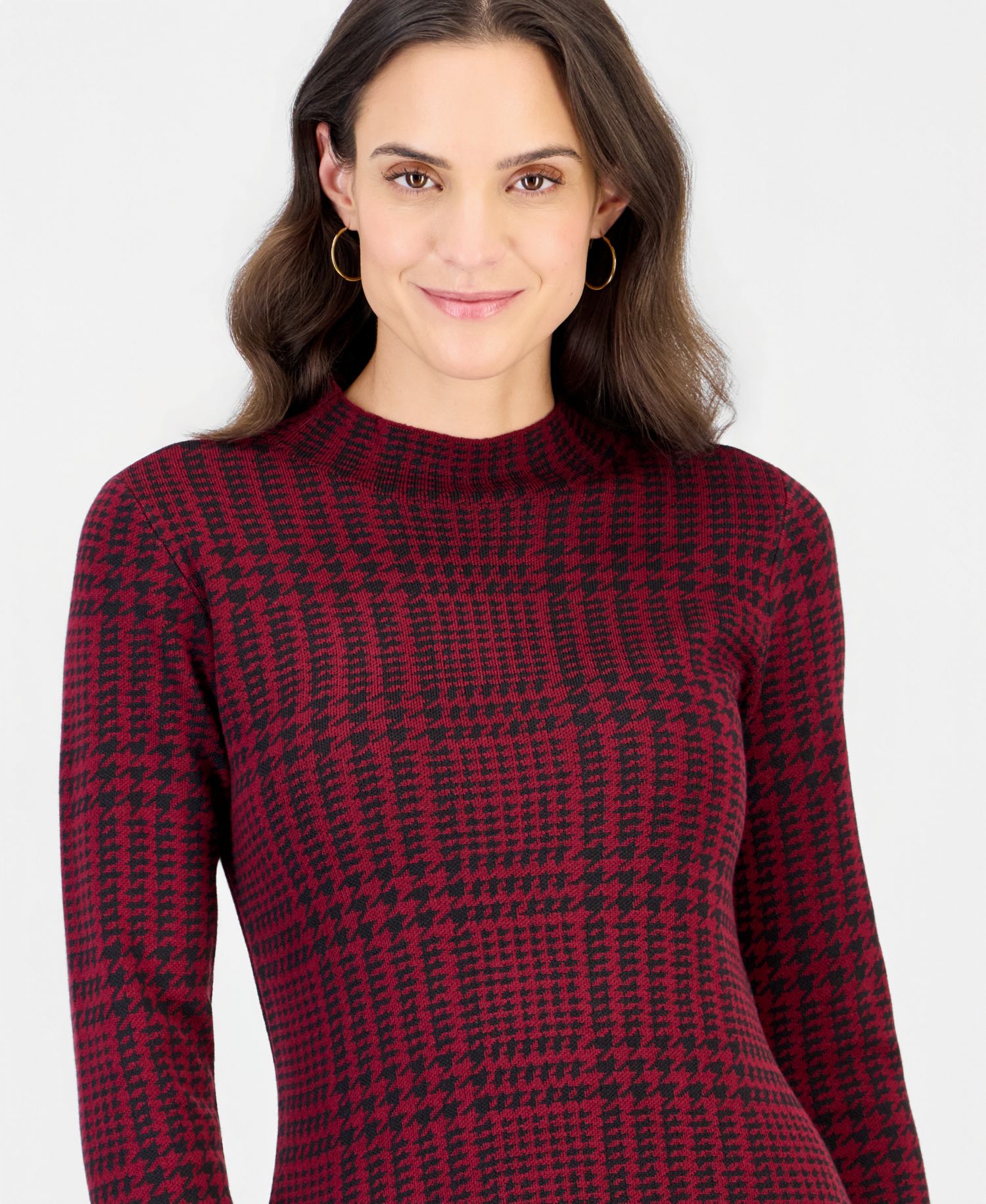 Women's Mock Neck Long-Sleeve Plaid Sweater Dress