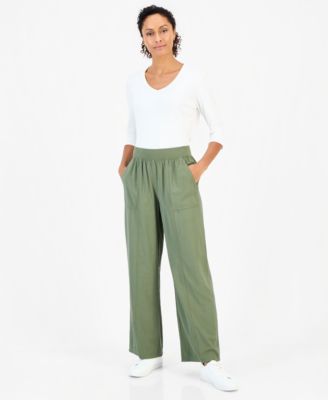 Women's High-Rise Pull-On Wide-Leg Drapey Pants