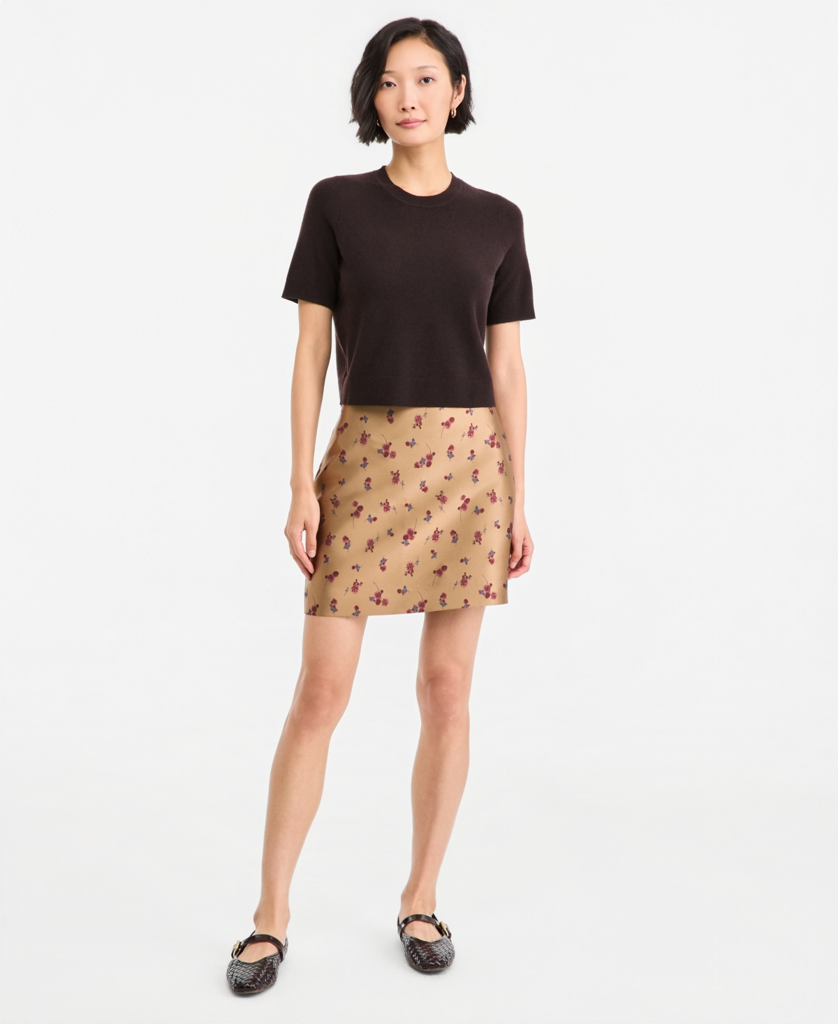 On 34th Women's Jacquard Floral A-Line Mini Skirt, Macy's Exclusive - Warm Toffee Combo