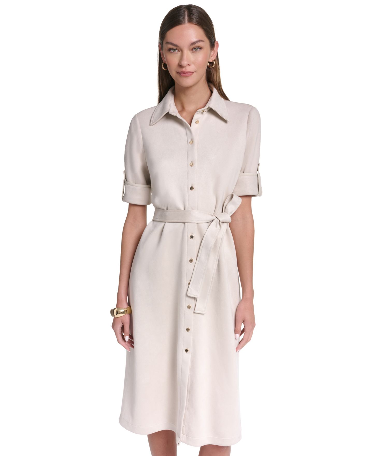 Женское платье Halston Belted Midi, цвет: Бежевый — фото 2