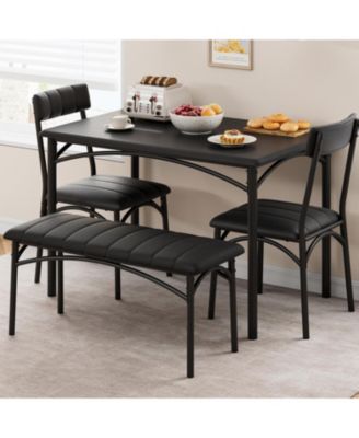 4-Piece Wooden Dining Table Set: Rectangular Table, 4 Chairs and Upholstered Bench for Small Spaces