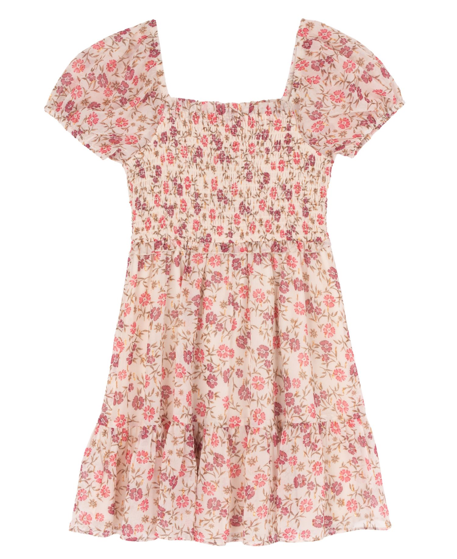 Girls' 7-16 Floral Lurex Chiffon Dress and Corduroy Jacket, 2-Piece Set