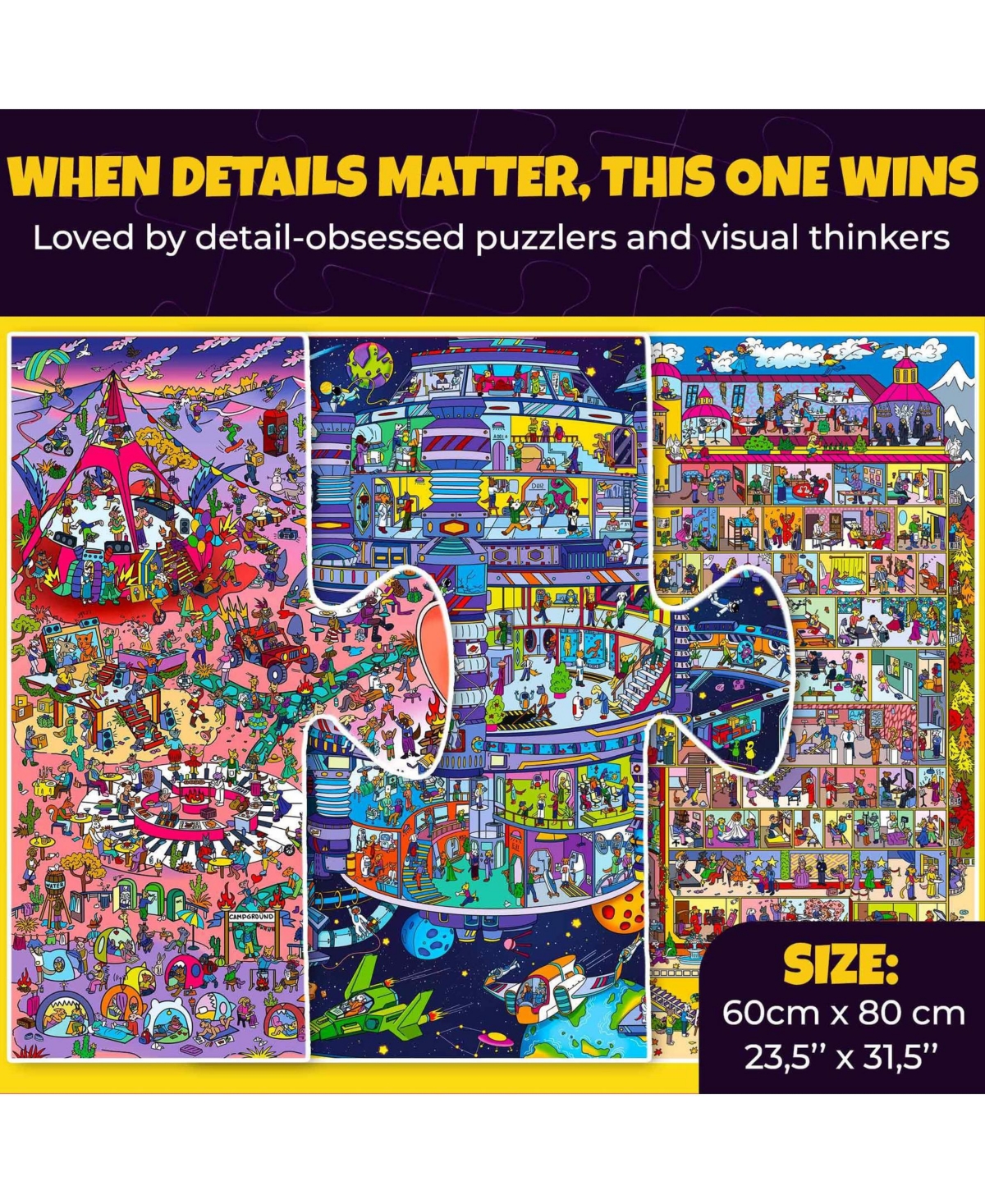 Quokka 1000 Piece Jigsaw Puzzle for Adults Set of 3 - Desert Whirl, Galactic Tails, Hotel Wildeluxe with Audio Story and 321 Secrets Each