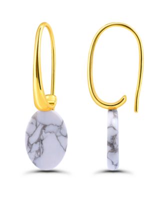 14k Gold-Plated Genuine Stone Oval Hardwire Fishhook Drop Earrings
