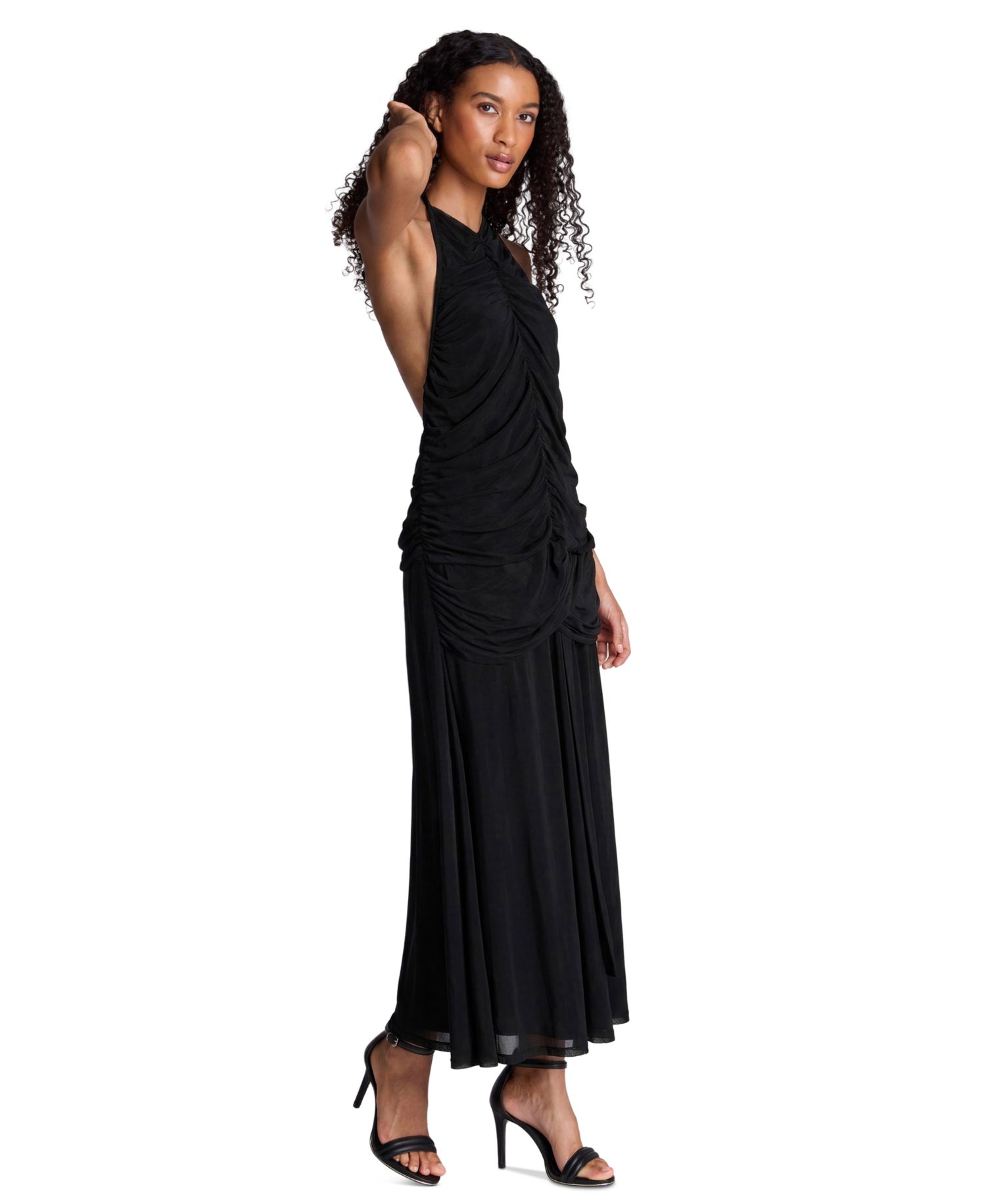 Women's Halter Ruched Open-Back Dress