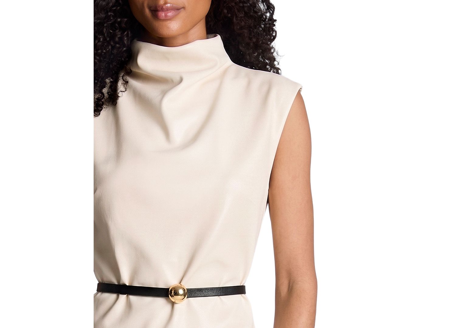 Women's Mock Neck Belted Mini Dress