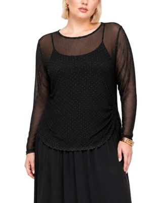 Plus Size Foil Drop Scoop Neck Side-Ruched Top