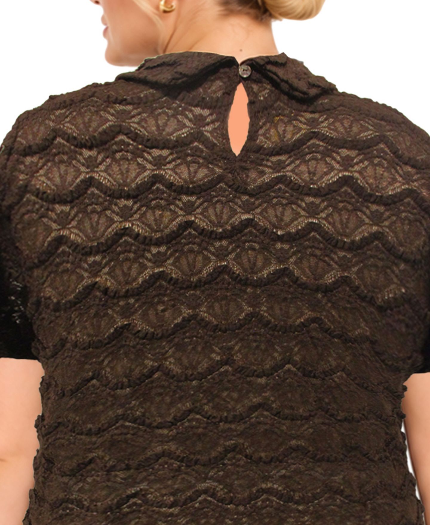 Женский топ COIN 1804 Plus Size Scallop Edge Lace Short-Sleeve, цвет: Коричневый — фото 4