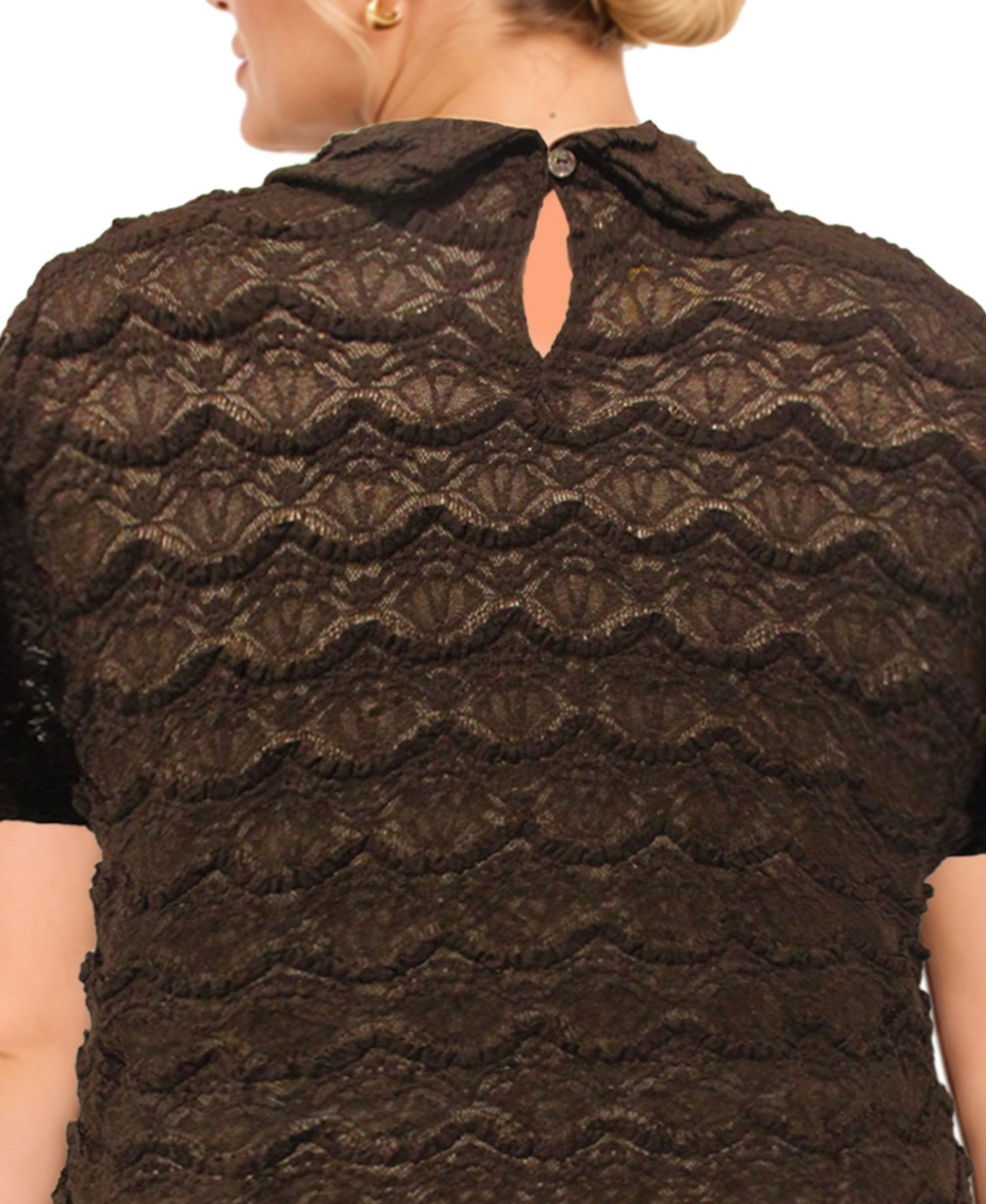 Plus Size Scallop Edge Lace Short-Sleeve Top