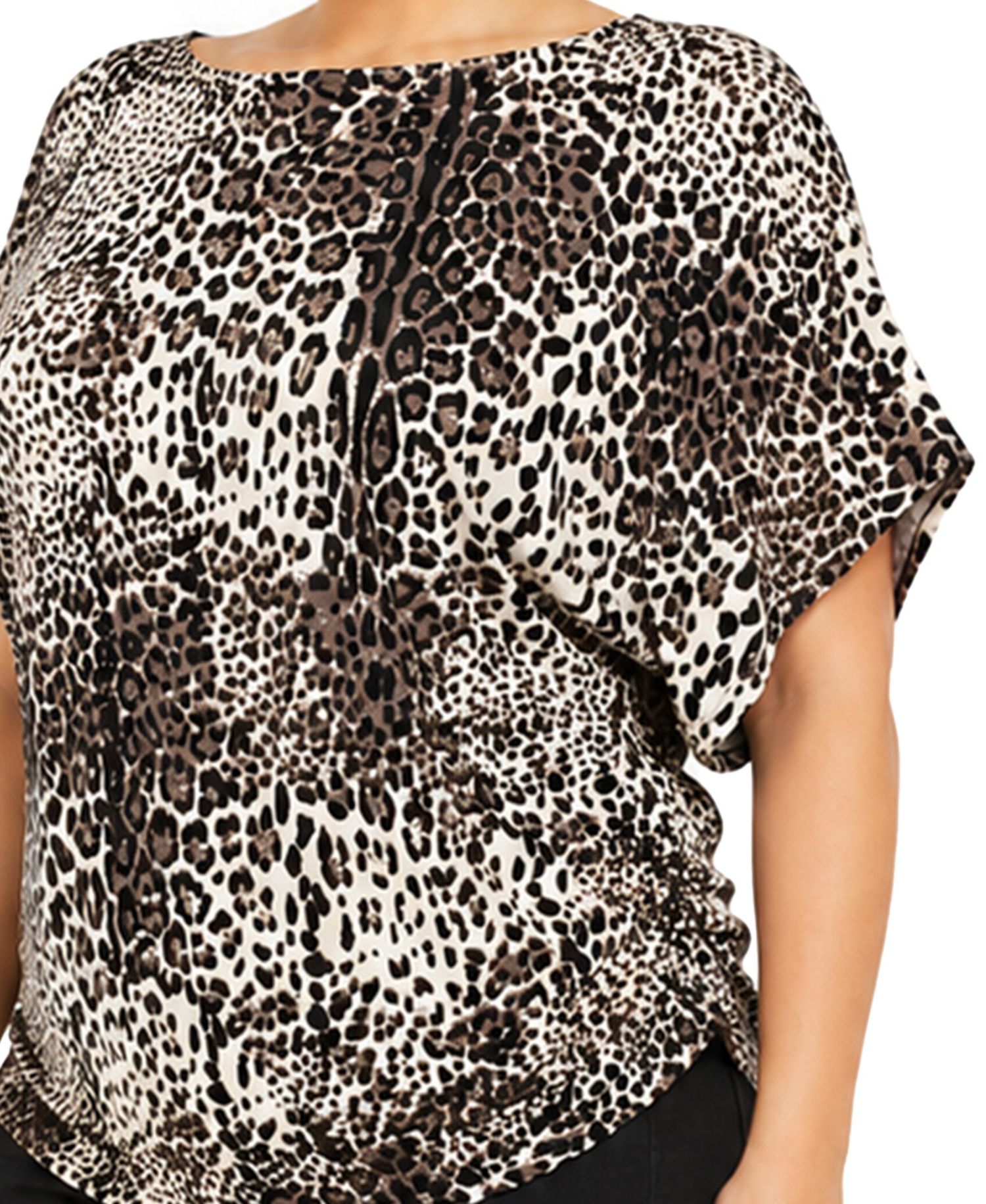 Plus Size Leopard-Print Boat-Neck Batwing Short-Sleeve Top