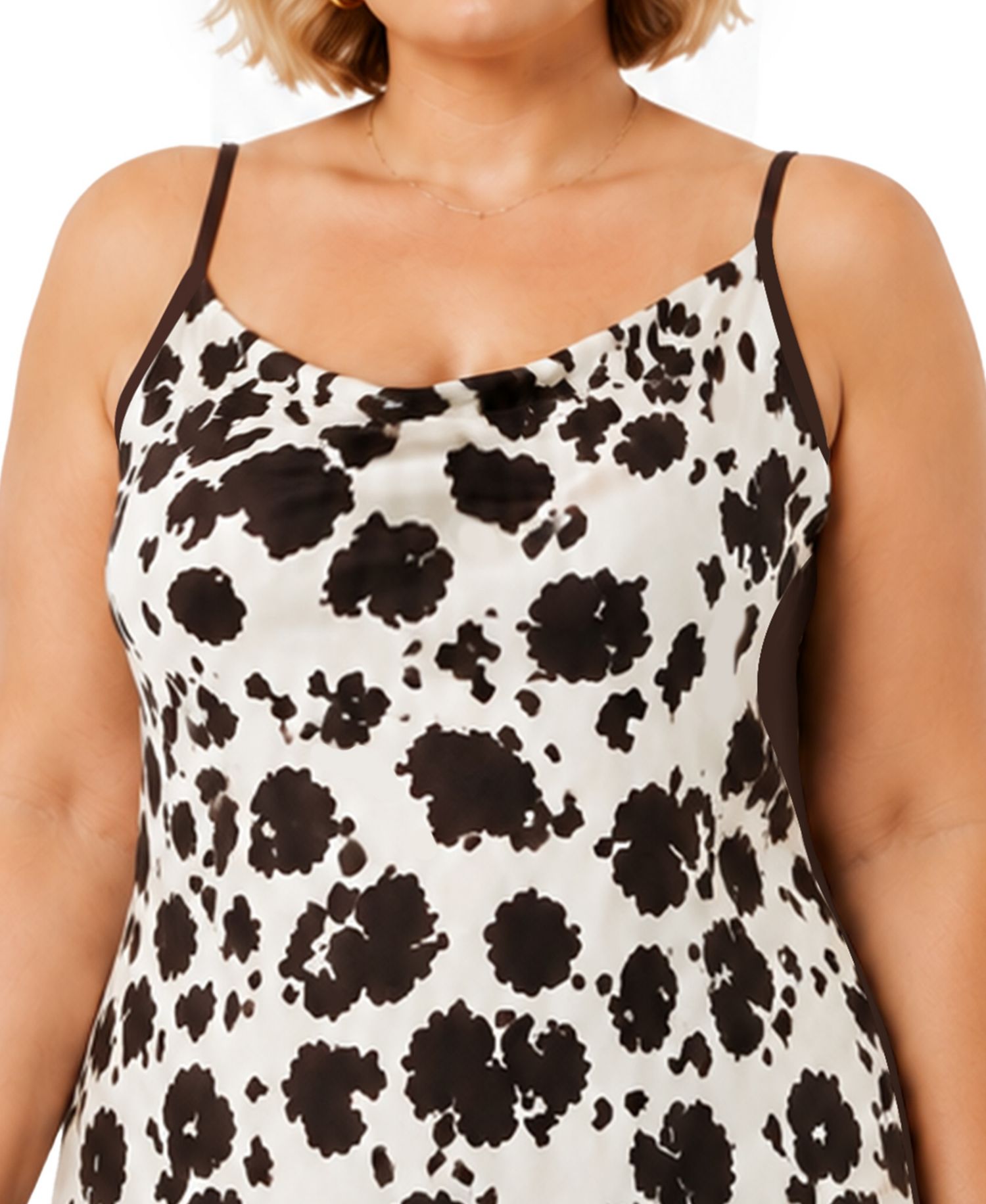 Plus Size Cow-Print Drape Neck Cami Top